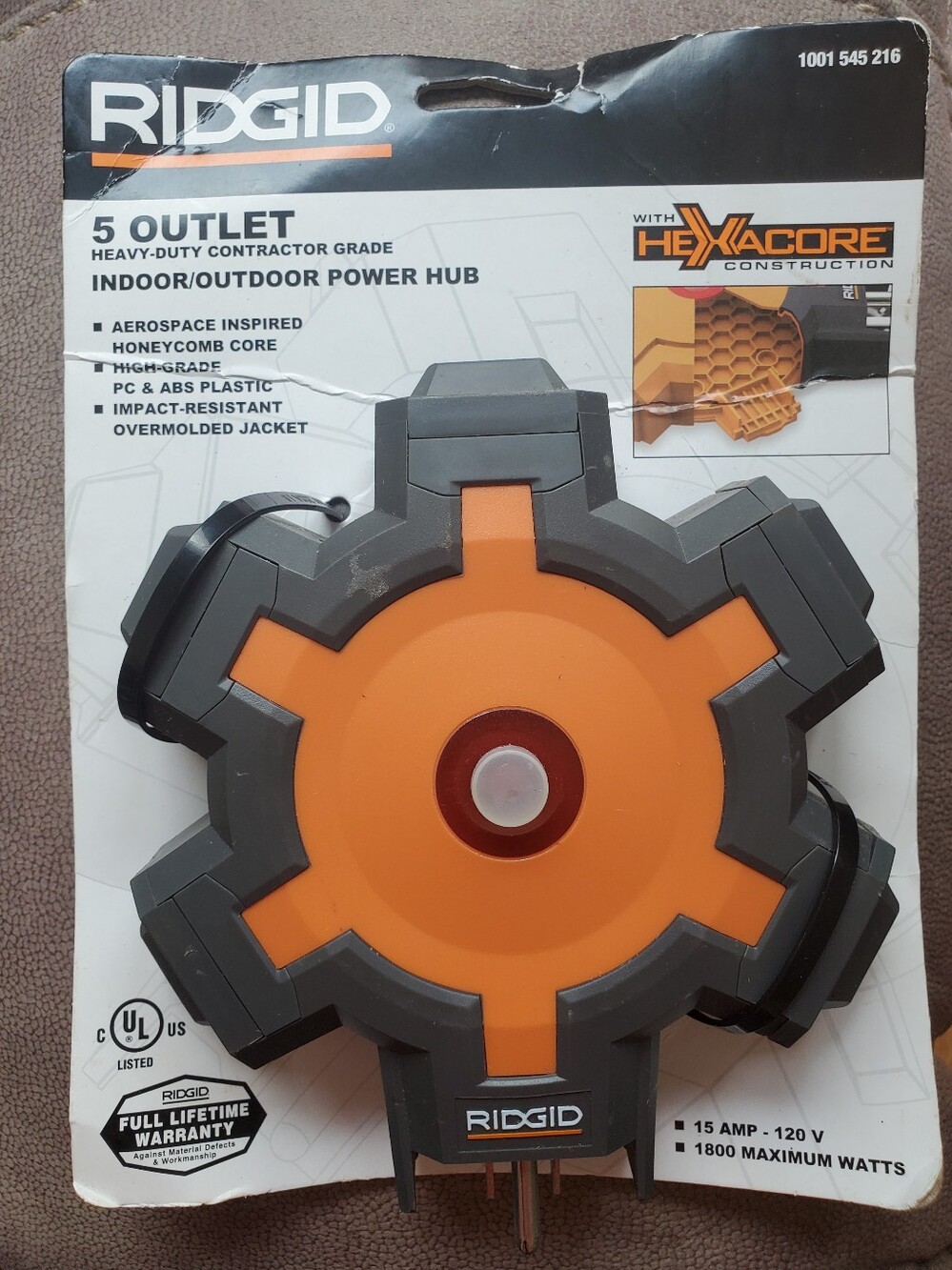 RIDGID 5-Outlet Extension Cord Hub Weather Resistant NEW